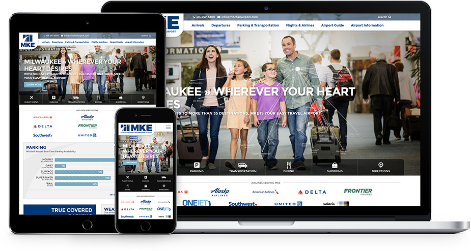 General Mitchell airport website and marketing on mobile