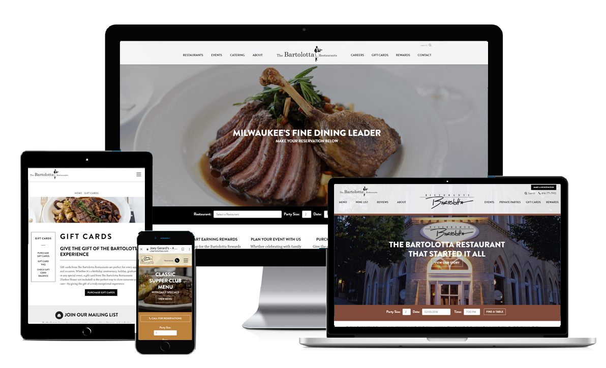 Device screens for Bartolotta's Restaurant SEO, PPC and Marketing