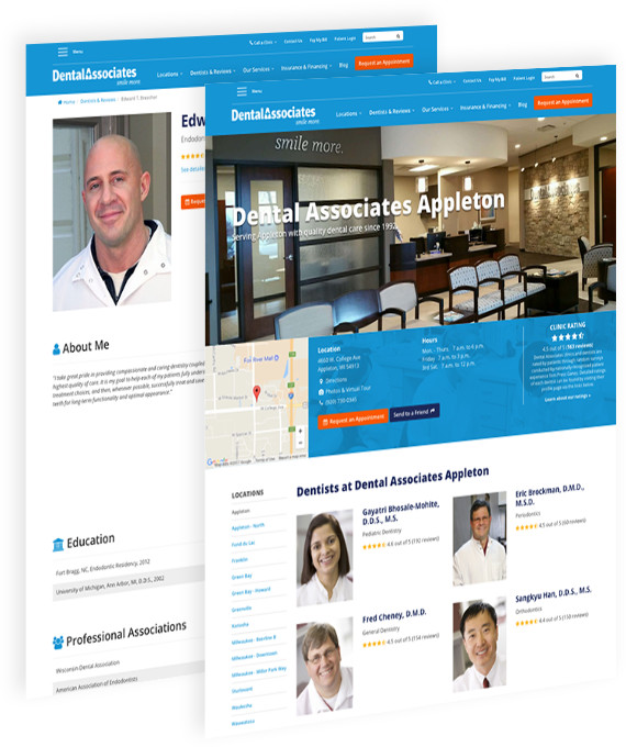 Dental Associates website showing locations and dentists