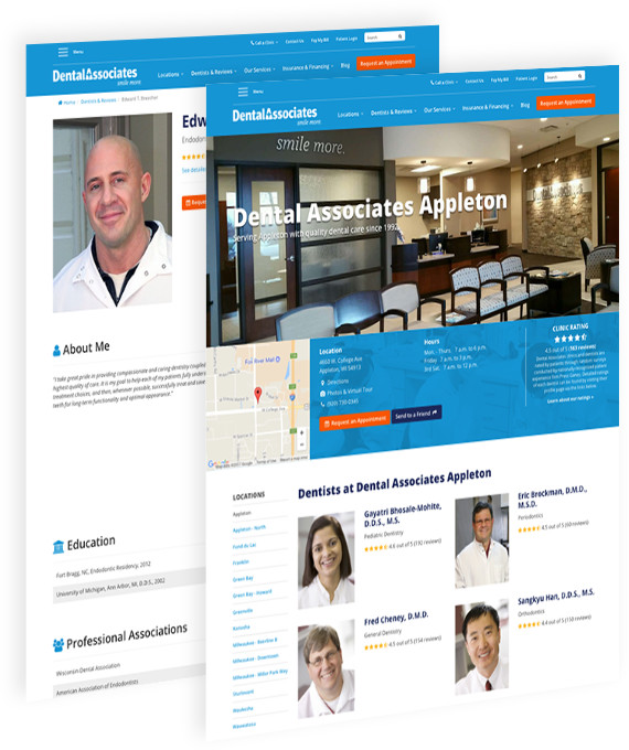 Dental Associates website Dental Associates website showing locations and dentists