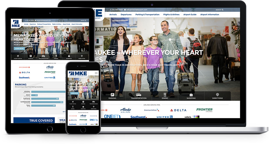 General Mitchell Website General Mitchell airport website and marketing on mobile