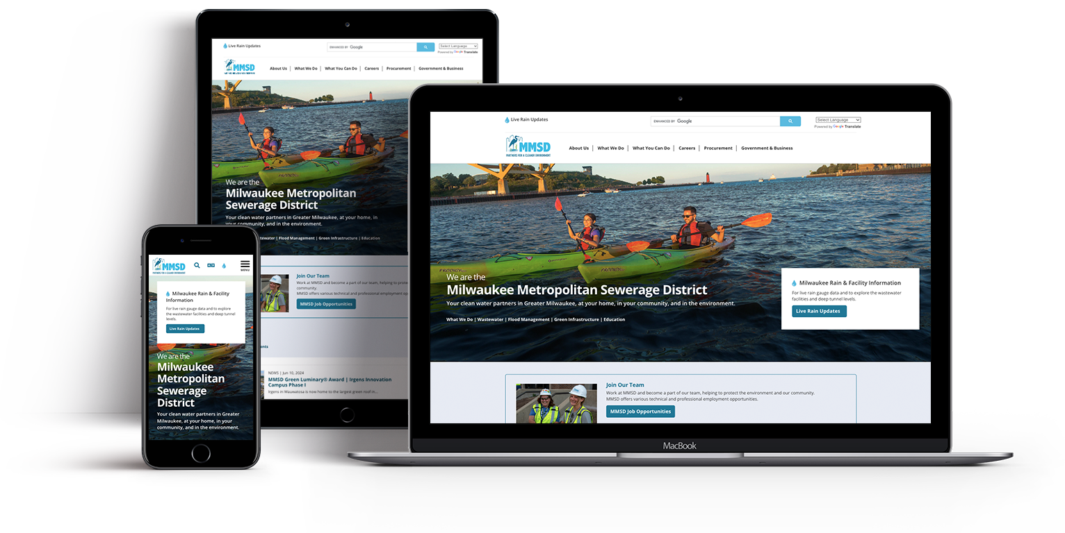 Milwaukee Metropolitan Sewerage District website design Milwaukee Metropolitan Sewerage District - homepage website design - desktop, tablet & mobile versions