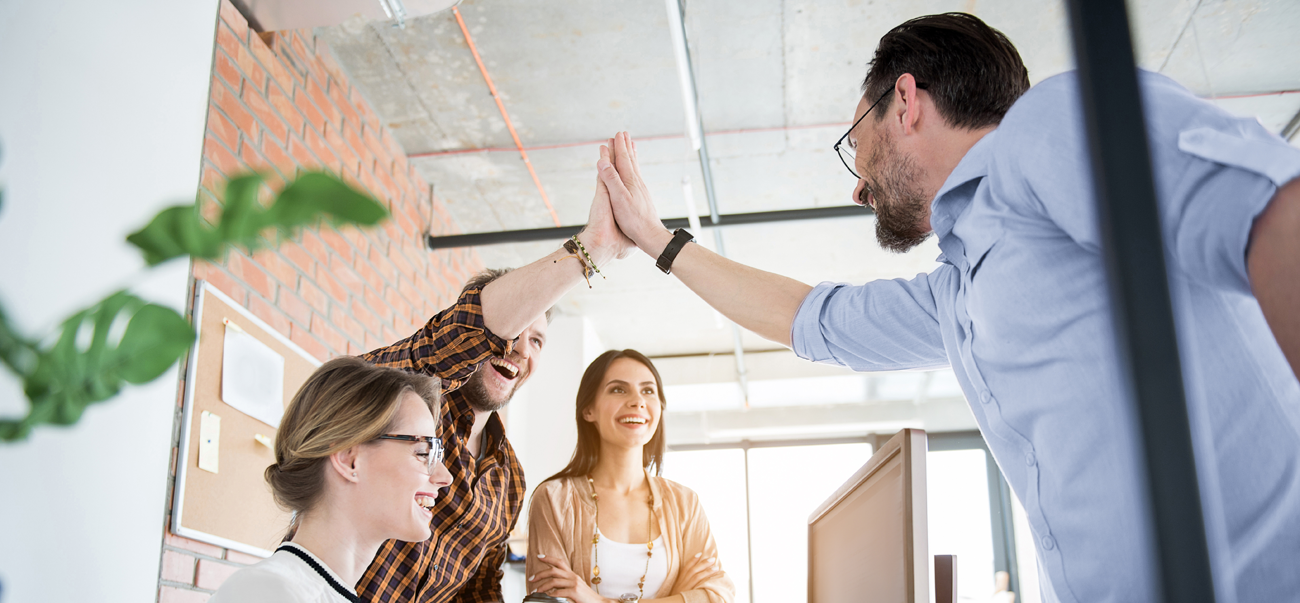 Office employees working together