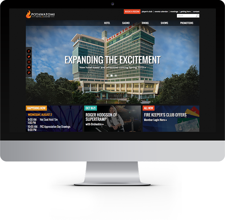 Computer Screen with website for Potawatomi Hotel and Casino