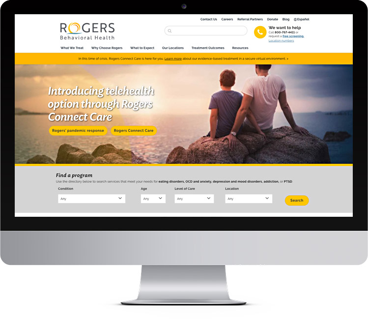 Rogers Behavioral health website design and marketing