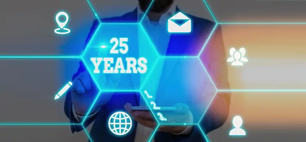 finger pointing to graphic of 25 years