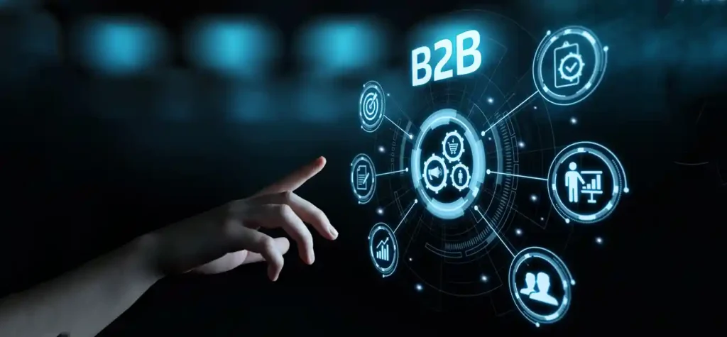 woman's finger pointing to b2b graphic