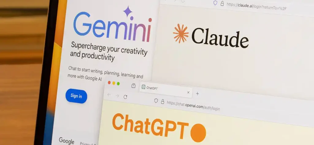 chat gpt gemini and claude screens