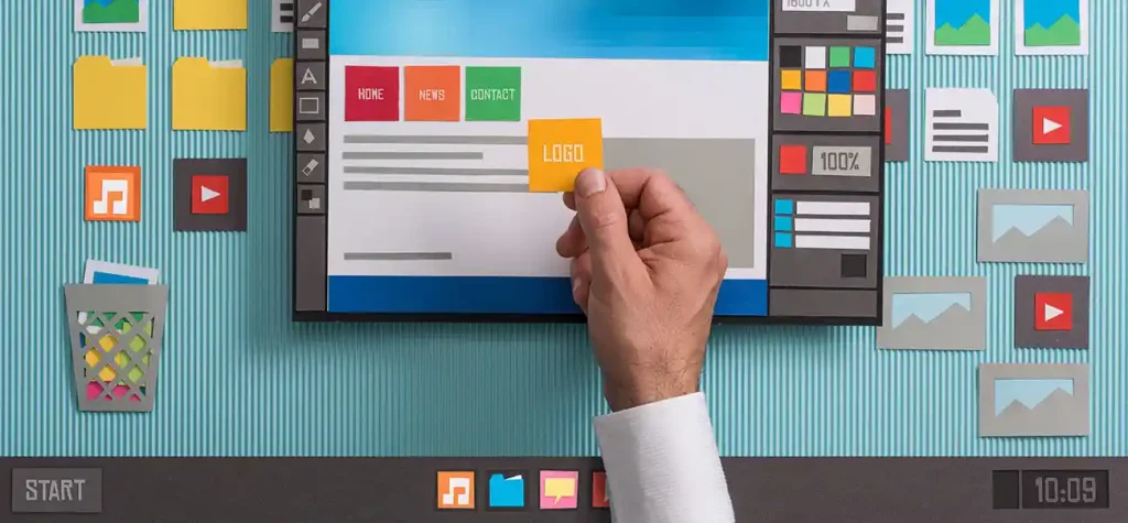 web design hand with logo card