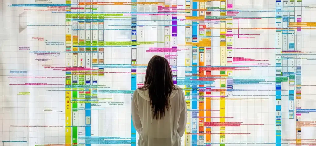 woman looking at data wall