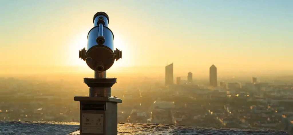 sunset over city