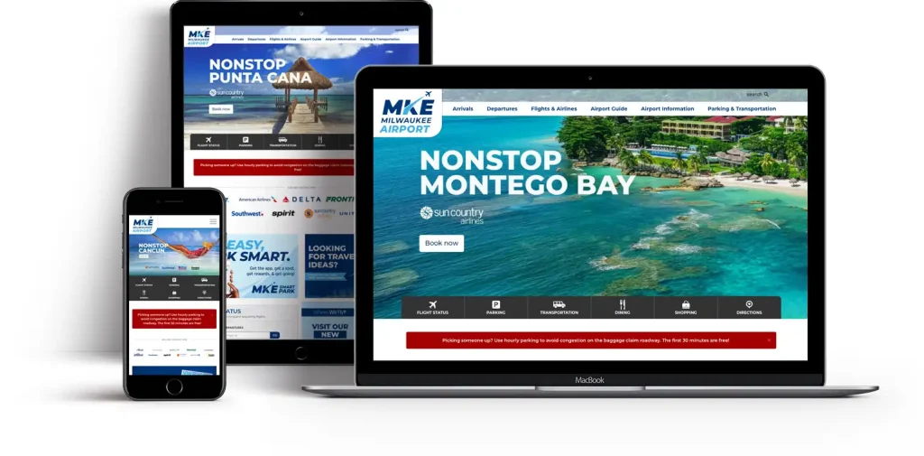 Mitchell Airport Homepage on various devices