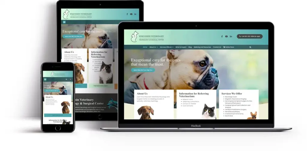 Wisconsin Veterinary Neurology and Surgical Center Homepage on various devices
