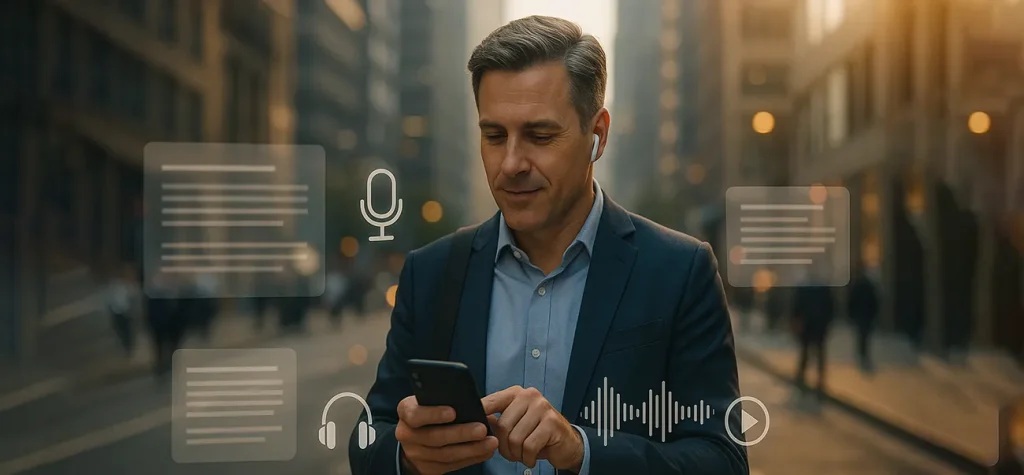 Man listening to a Podcast in the City