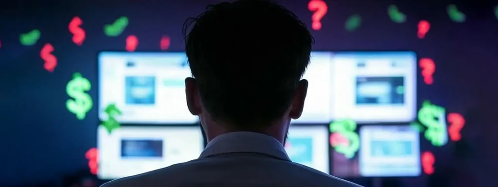 Man looking at computer screens