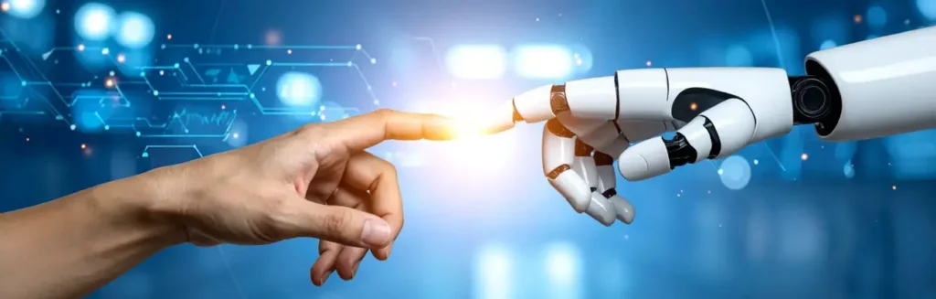 Human and AI connection symbolizing artificial intuition